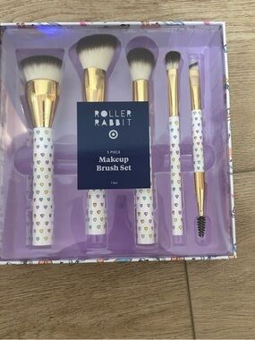 Roller Rabbit 5-Piece Heart Print Makeup Brush Set - White, Gold, Multi